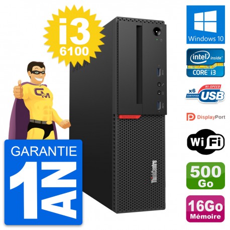 PC Lenovo ThinkCentre M700 SFF i3-6100 RAM 16Go Disque 500Go Windows 10 Wifi