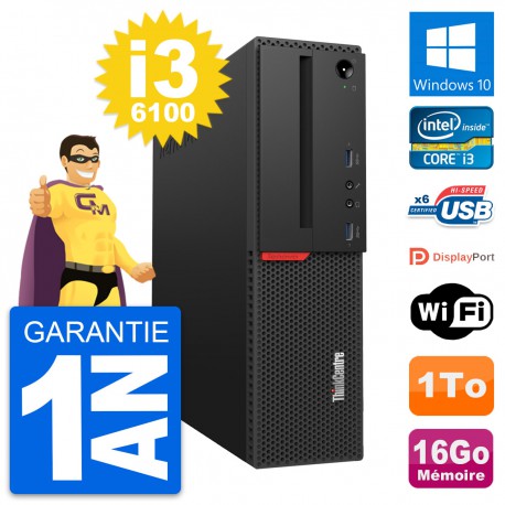 PC Lenovo ThinkCentre M700 SFF Intel i3-6100 RAM 16Go Disque 1To Windows 10 Wifi