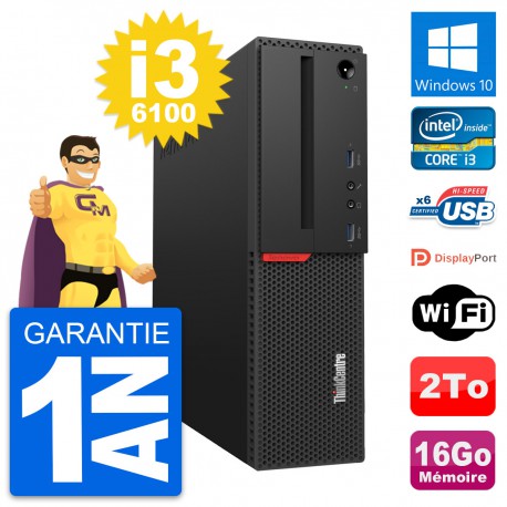 PC Lenovo ThinkCentre M700 SFF Intel i3-6100 RAM 16Go Disque 2To Windows 10 Wifi