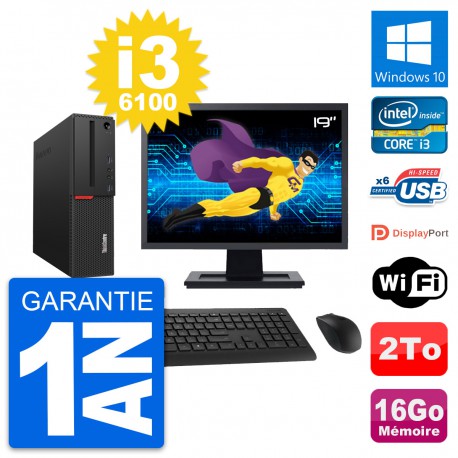 PC Lenovo M700 SFF Ecran 19" Intel i3-6100 RAM 16Go Disque 2To Windows 10 Wifi