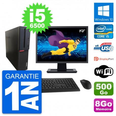 PC Lenovo M700 SFF Ecran 19" Intel i5-6500 RAM 8Go Disque 500Go Windows 10 Wifi