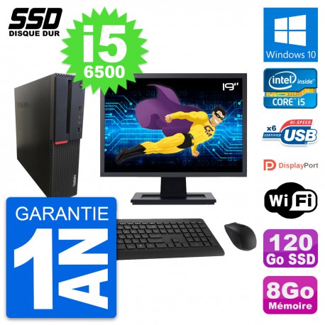 PC Lenovo M700 SFF Ecran 19" Intel i5-6500 RAM 8Go SSD 120Go Windows 10 Wifi