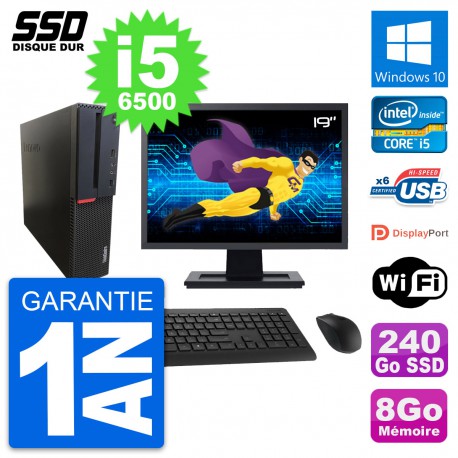 PC Lenovo M700 SFF Ecran 19" Intel i5-6500 RAM 8Go SSD 240Go Windows 10 Wifi