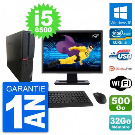 PC Lenovo M700 SFF Ecran 19" Intel i5-6500 RAM 32Go Disque 500Go Windows 10 Wifi