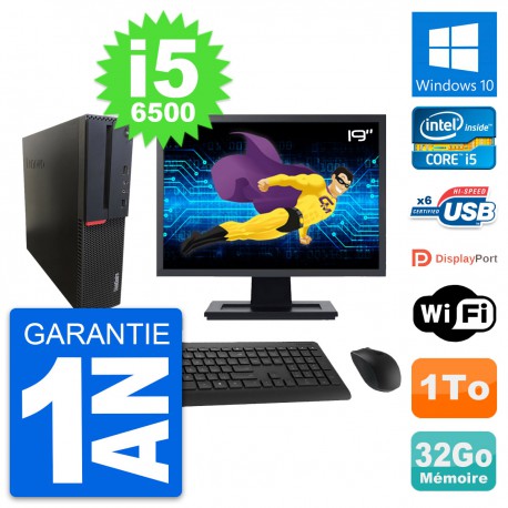 PC Lenovo M700 SFF Ecran 19" Intel i5-6500 RAM 32Go Disque 1To Windows 10 Wifi