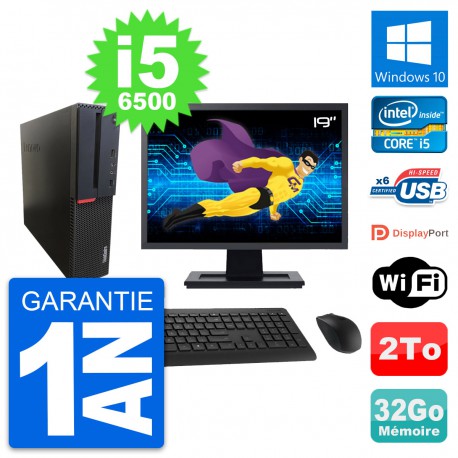 PC Lenovo M700 SFF Ecran 19" Intel i5-6500 RAM 32Go Disque 2To Windows 10 Wifi