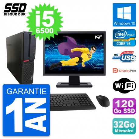 PC Lenovo M700 SFF Ecran 19" Intel i5-6500 RAM 32Go SSD 120Go Windows 10 Wifi