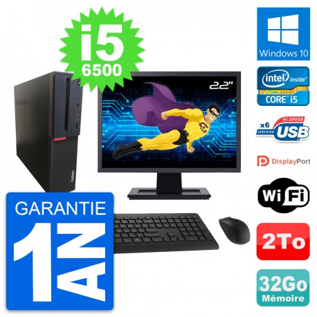 PC Lenovo M700 SFF Ecran 22" Intel i5-6500 RAM 32Go Disque 2To Windows 10 Wifi