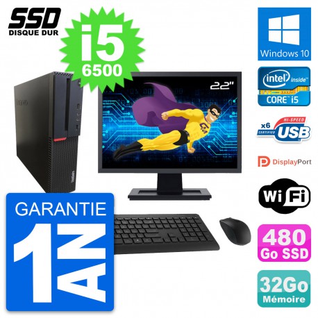 PC Lenovo M700 SFF Ecran 22" Intel i5-6500 RAM 32Go SSD 480Go Windows 10 Wifi