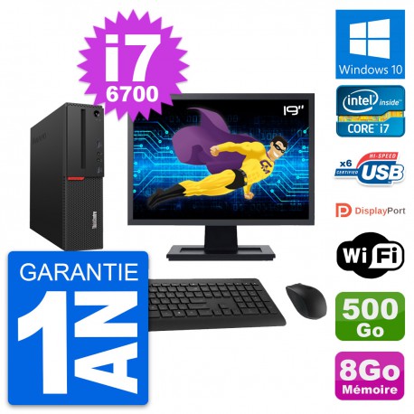 PC Lenovo M700 SFF Ecran 19" Intel i7-6700 RAM 8Go Disque 500Go Windows 10 Wifi