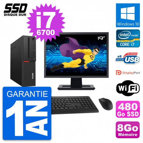 PC Lenovo M700 SFF Ecran 19" Intel i7-6700 RAM 8Go SSD 480Go Windows 10 Wifi