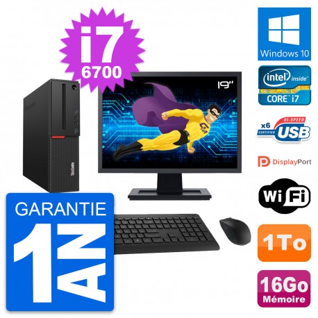 PC Lenovo M700 SFF Ecran 19" Intel i7-6700 RAM 16Go Disque 1To Windows 10 Wifi