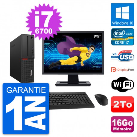 PC Lenovo M700 SFF Ecran 19" Intel i7-6700 RAM 16Go Disque 2To Windows 10 Wifi