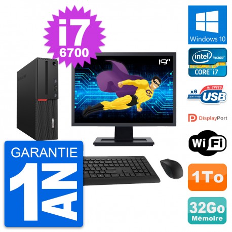 PC Lenovo M700 SFF Ecran 19" Intel i7-6700 RAM 32Go Disque 1To Windows 10 Wifi