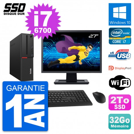PC Lenovo M700 SFF Ecran 27" Intel Core i7-6700 RAM 32Go SSD 2To Windows 10 Wifi