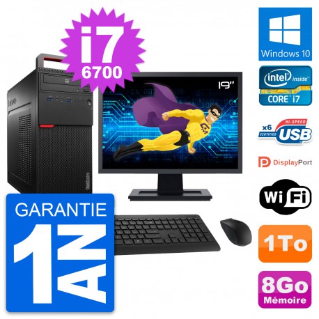 PC Tour Lenovo M700 Ecran 19" Intel i7-6700 RAM 8Go Disque 1To Windows 10 Wifi