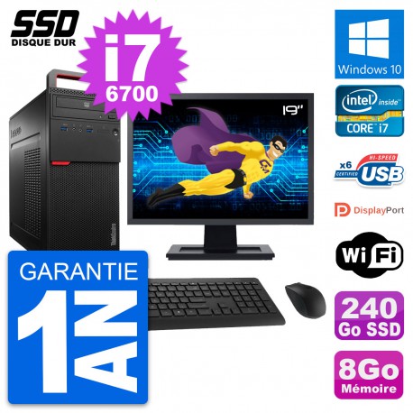 PC Tour Lenovo M700 Ecran 19" Intel i7-6700 RAM 8Go SSD 240Go Windows 10 Wifi