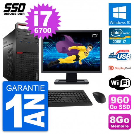 PC Tour Lenovo M700 Ecran 19" Intel i7-6700 RAM 8Go SSD 960Go Windows 10 Wifi