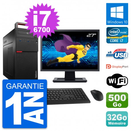 PC Tour Lenovo M700 Ecran 27" Core i7-6700 RAM 32Go Disque 500Go Windows 10 Wifi