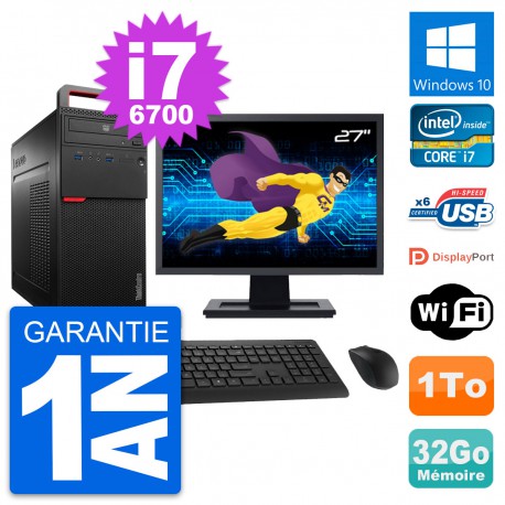 PC Tour Lenovo M700 Ecran 27" Intel i7-6700 RAM 32Go Disque 1To Windows 10 Wifi