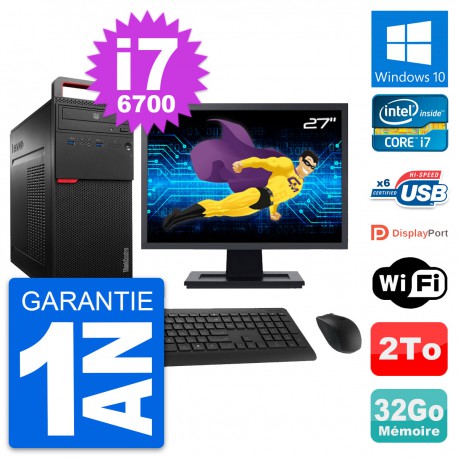 PC Tour Lenovo M700 Ecran 27" Intel i7-6700 RAM 32Go Disque 2To Windows 10 Wifi