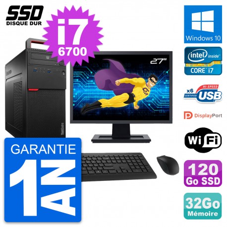 PC Tour Lenovo M700 Ecran 27" Intel i7-6700 RAM 32Go SSD 120Go Windows 10 Wifi