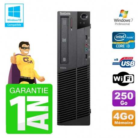 PC Lenovo M91p SFF Intel I3-2120 4Go Disque 250Go Graveur Wifi W7