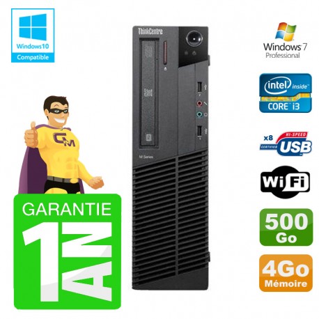 PC Lenovo M91p SFF Intel I3-2120 4Go Disque 500Go Graveur Wifi W7