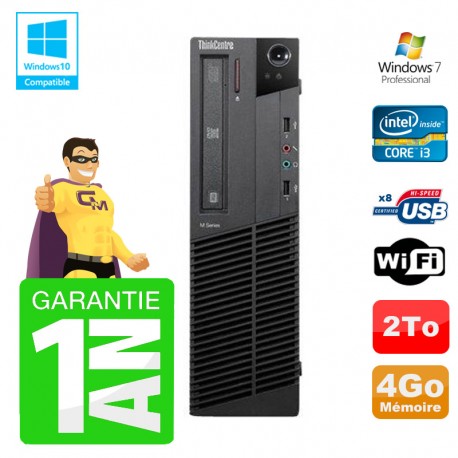 PC Lenovo M91p SFF Intel I3-2120 4Go Disque 2To Graveur Wifi W7