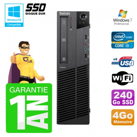 PC Lenovo M91p SFF Intel I3-2120 4Go Disque 240Go SSD Graveur Wifi W7