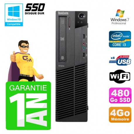 PC Lenovo M91p SFF Intel I3-2120 4Go Disque 480Go SSD Graveur Wifi W7