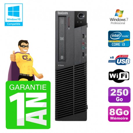 PC Lenovo M91p SFF Intel I3-2120 8Go Disque 250Go Graveur Wifi W7