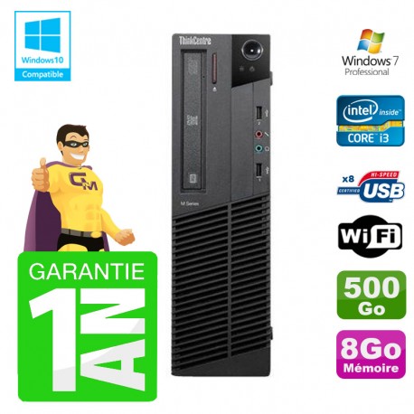 PC Lenovo M91p SFF Intel I3-2120 8Go Disque 500Go Graveur Wifi W7