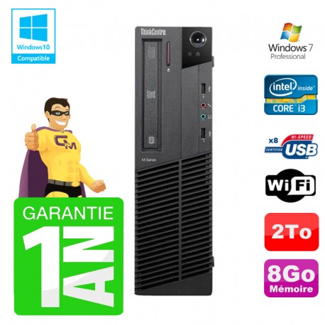 PC Lenovo M91p SFF Intel I3-2120 8Go Disque 2To Graveur Wifi W7