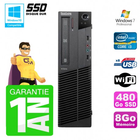 PC Lenovo M91p SFF Intel I3-2120 8Go Disque 480Go SSD Graveur Wifi W7