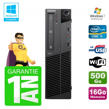 PC Lenovo M91p SFF Intel I3-2120 16Go Disque 500Go Graveur Wifi W7