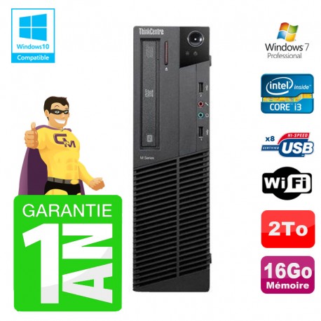 PC Lenovo M91p SFF Intel I3-2120 16Go Disque 2To Graveur Wifi W7