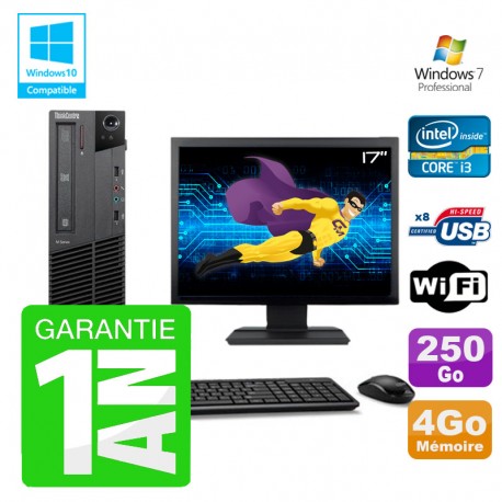 PC Lenovo M91p SFF Intel I3-2120 4Go Disque 250Go Graveur Wifi W7 Ecran 17"