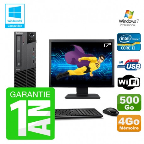 PC Lenovo M91p SFF Intel I3-2120 4Go Disque 500Go Graveur Wifi W7 Ecran 17"