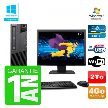 PC Lenovo M91p SFF Intel I3-2120 4Go Disque 2To Graveur Wifi W7 Ecran 17"