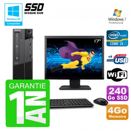 PC Lenovo M91p SFF Intel I3-2120 4Go Disque 240Go SSD Graveur Wifi W7 Ecran 17"