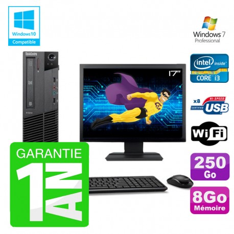 PC Lenovo M91p SFF Intel I3-2120 8Go Disque 250Go Graveur Wifi W7 Ecran 17"