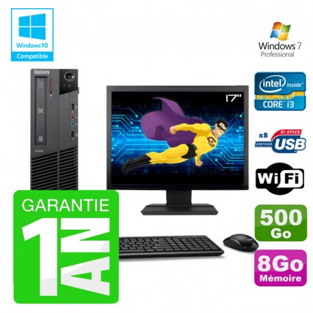 PC Lenovo M91p SFF Intel I3-2120 8Go Disque 500Go Graveur Wifi W7 Ecran 17"