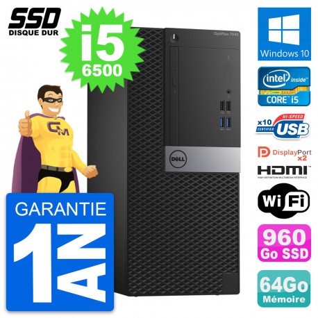 PC Tour Dell OptiPlex 7040 Core i5-6500 RAM 64Go SSD 960Go HDMI Windows 10 Wifi