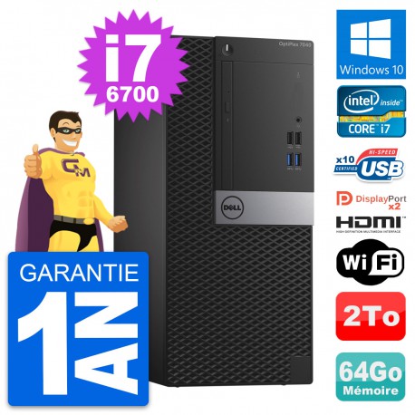 PC Tour Dell OptiPlex 7040 Core i7-6700 RAM 64Go Disque 2To HDMI Windows 10 Wifi