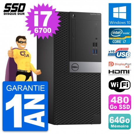 PC Tour Dell OptiPlex 7040 Core i7-6700 RAM 64Go SSD 480Go HDMI Windows 10 Wifi