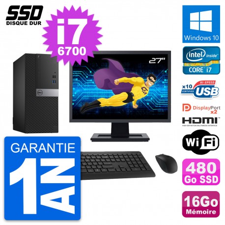 PC Tour Dell 7040 Ecran 27" Core i7-6700 RAM 16Go SSD 480Go HDMI Windows 10 Wifi