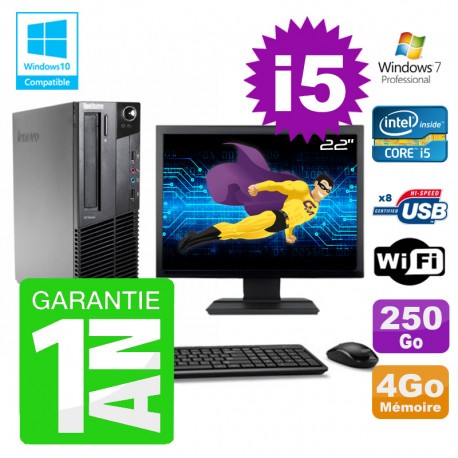 PC Lenovo M91p SFF Intel I5-2400 4Go Disque 250Go Graveur Wifi W7 Ecran 22"