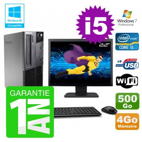 PC Lenovo M91p SFF Intel I5-2400 4Go Disque 500Go Graveur Wifi W7 Ecran 22"