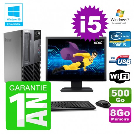 PC Lenovo M91p SFF Intel I5-2400 8Go Disque 500Go Graveur Wifi W7 Ecran 22"